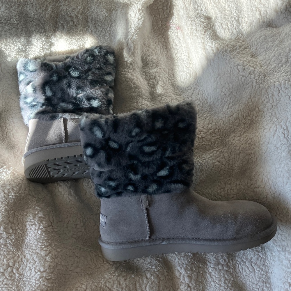 Koolaburra Gray and Black Faux Fur Winter Boots